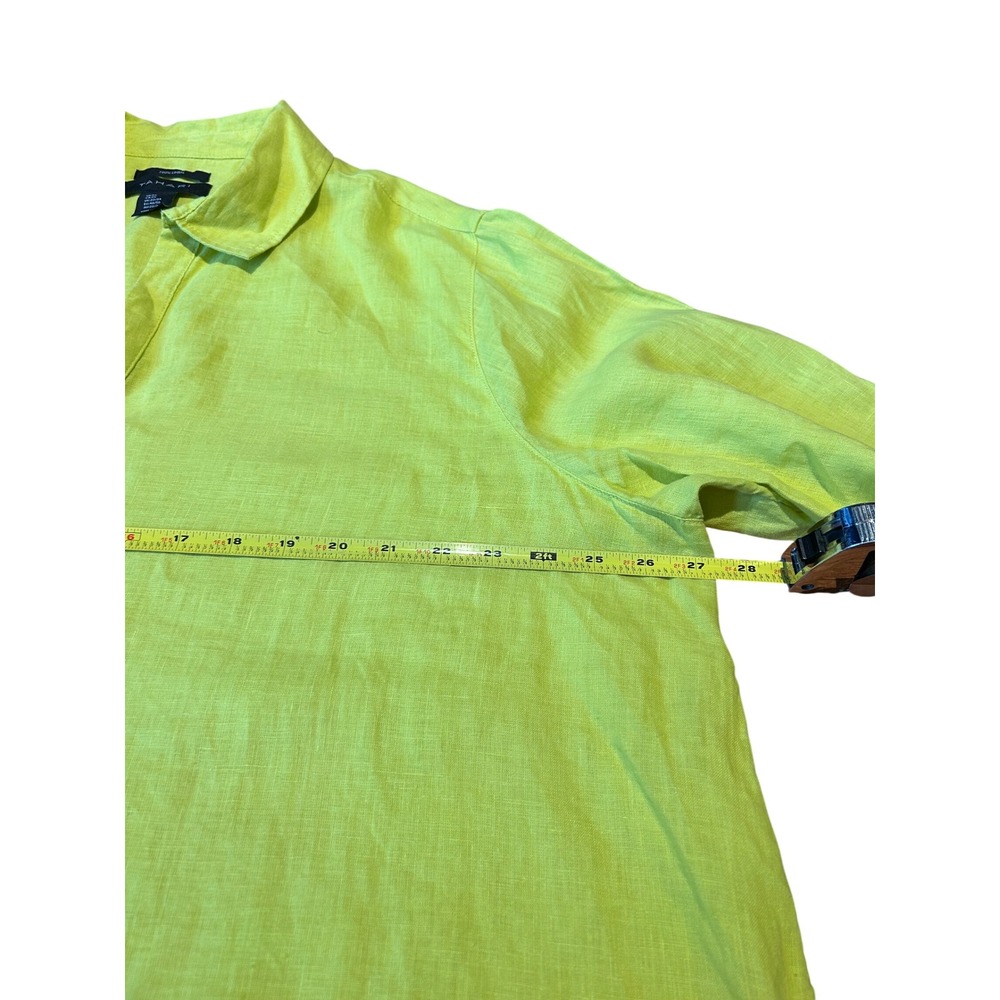Tahari Womens 2X 100% Linen Tunic Top 3/4 Sleeve Side Button Detail Chartreuse - Picture 6 of 7